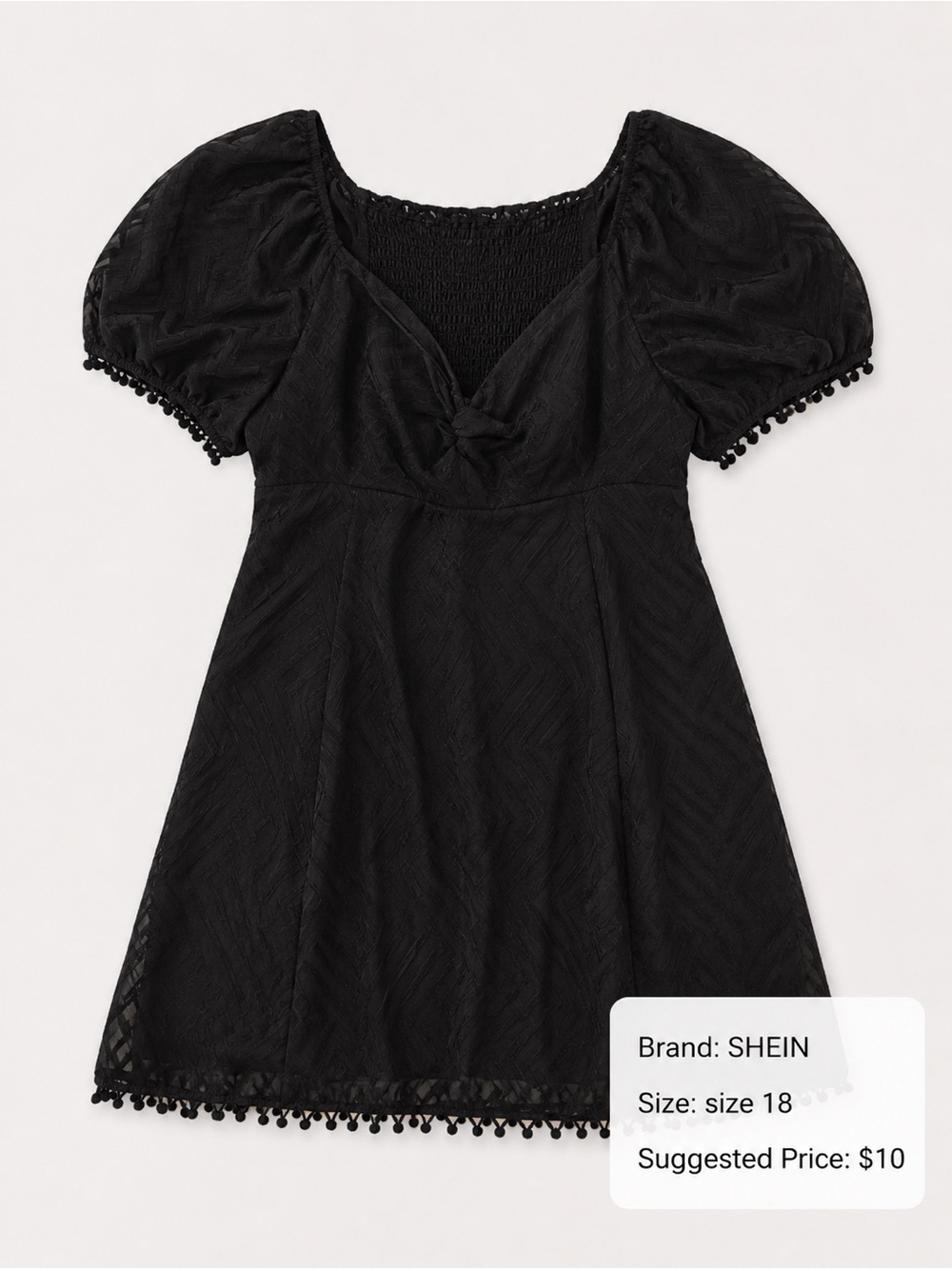 SHEIN Black Knot Front Puff Sleeve Mini Dress